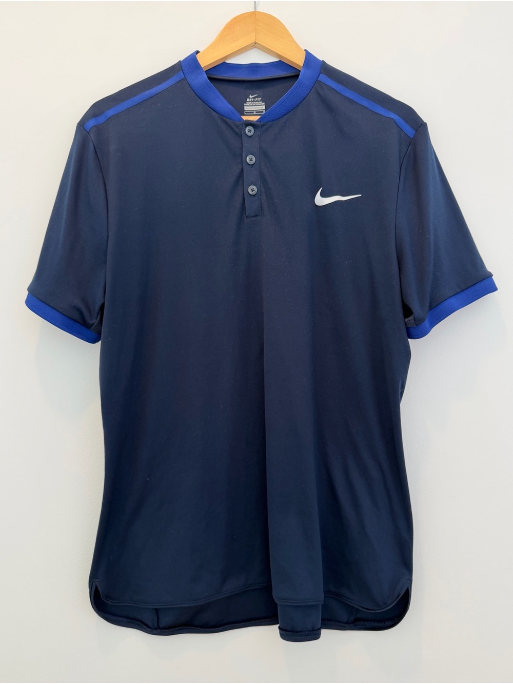 Nike Men’s Dark Navy Performance Henley Polo with Royal Trim